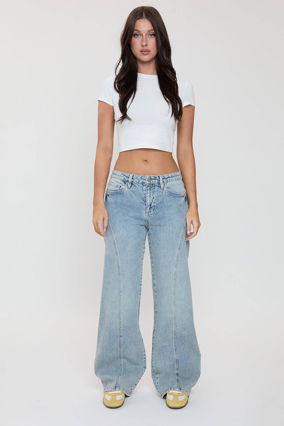 Luxe Bella Seam Detail Wide Leg Jeans-P073199