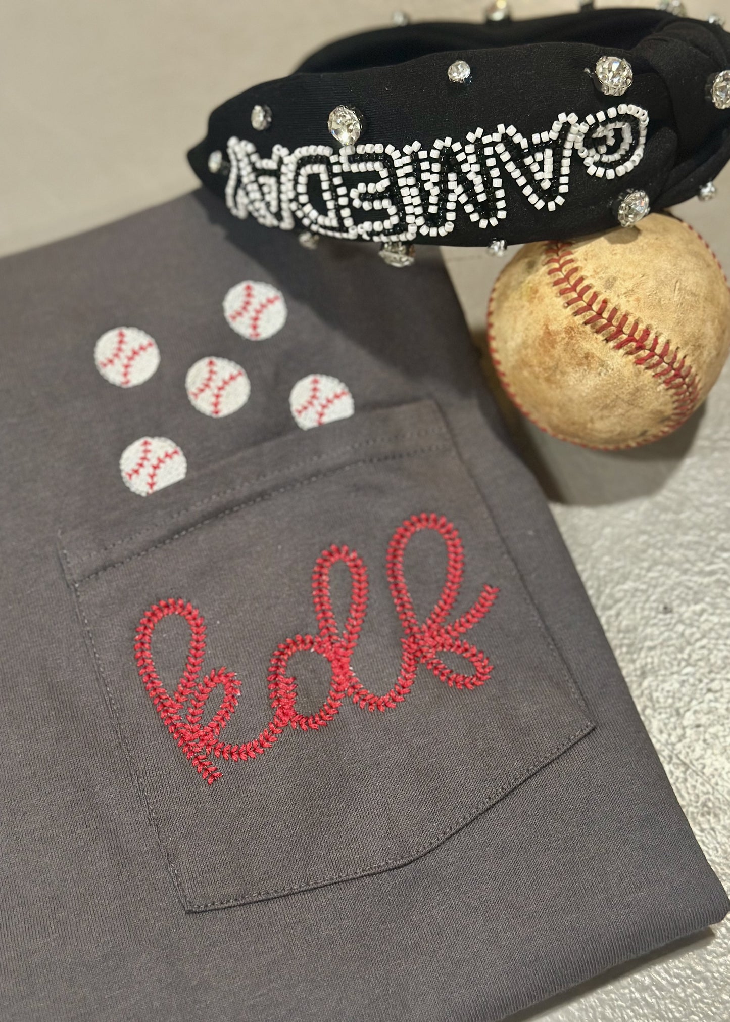 Baseball/softball Stitch Monogram CC Pocket tee