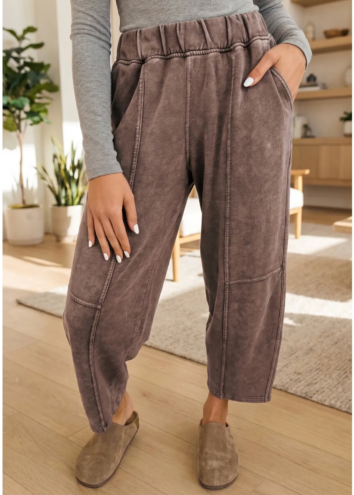 Washed Mocha Barrel Pants