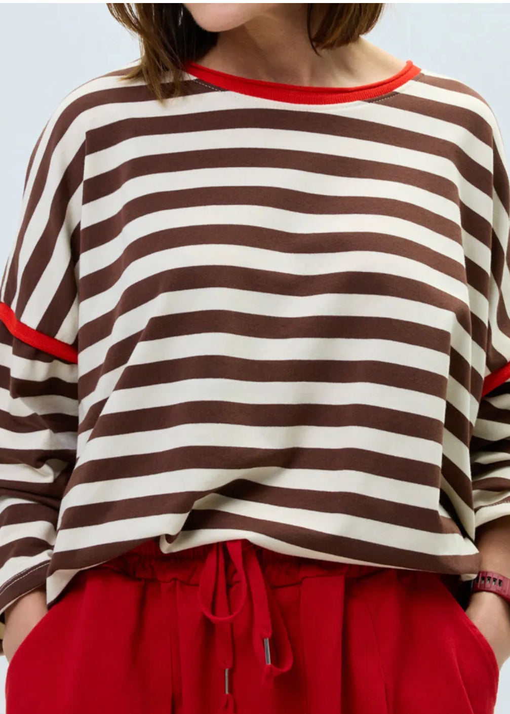 Chocolate Cherry Striped Top