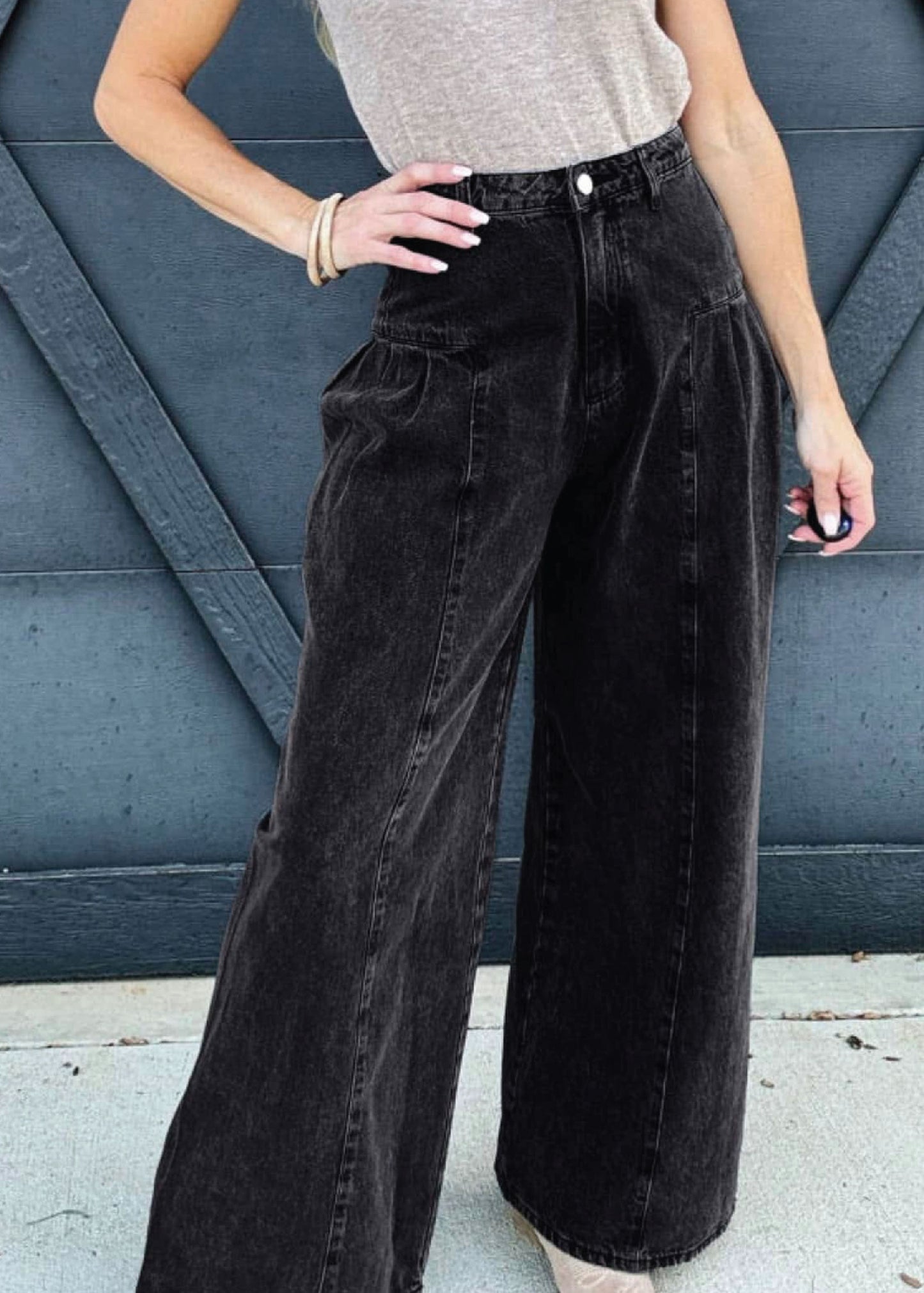 Wide Leg Mineral Wash Denim Pants