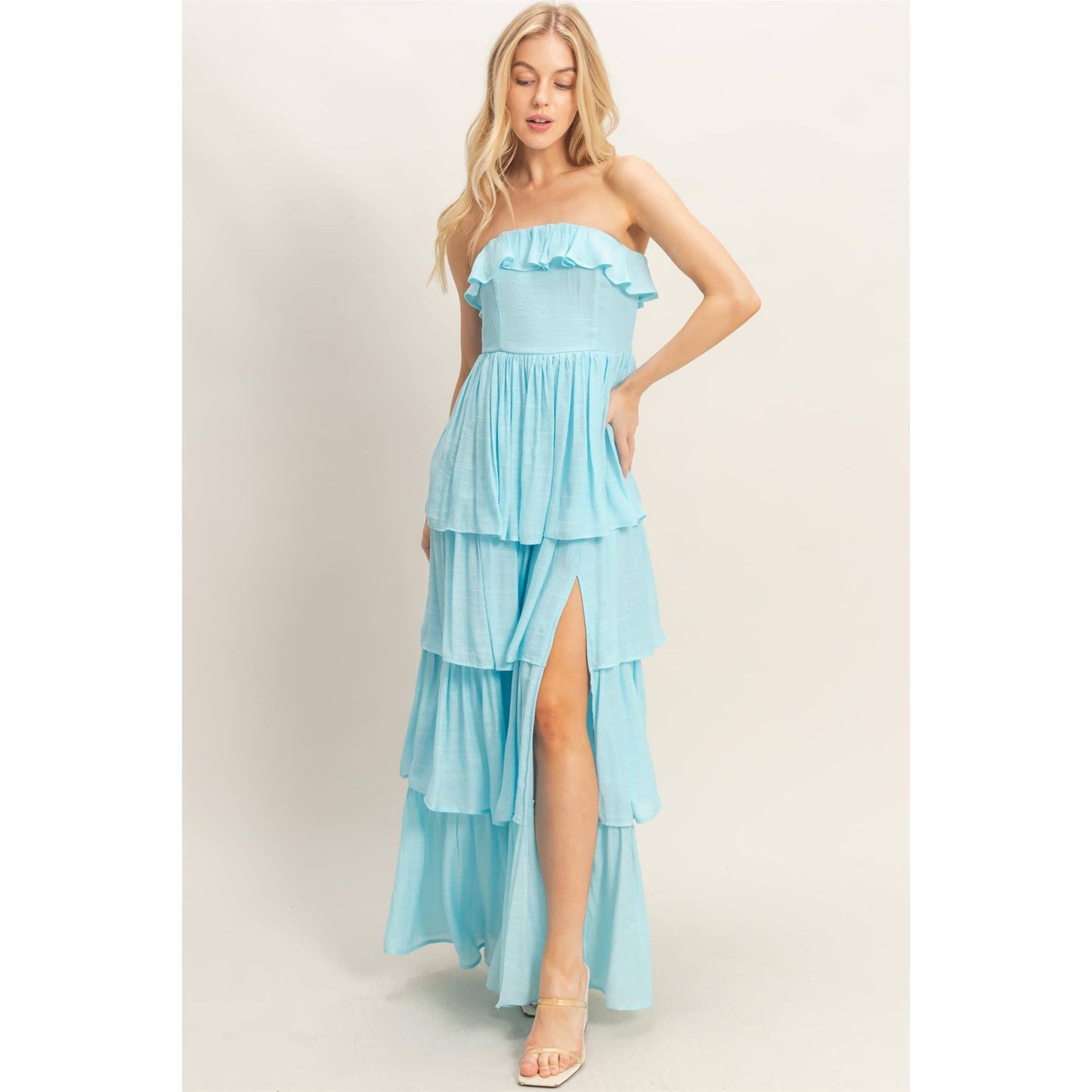 Tiered Strapless Ruffle Dress