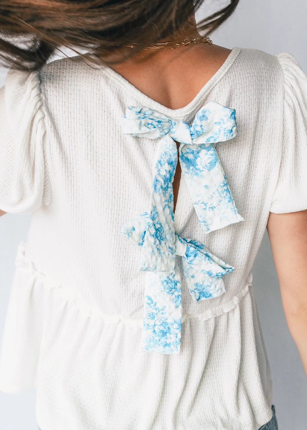 Something Blue Bow Back Top