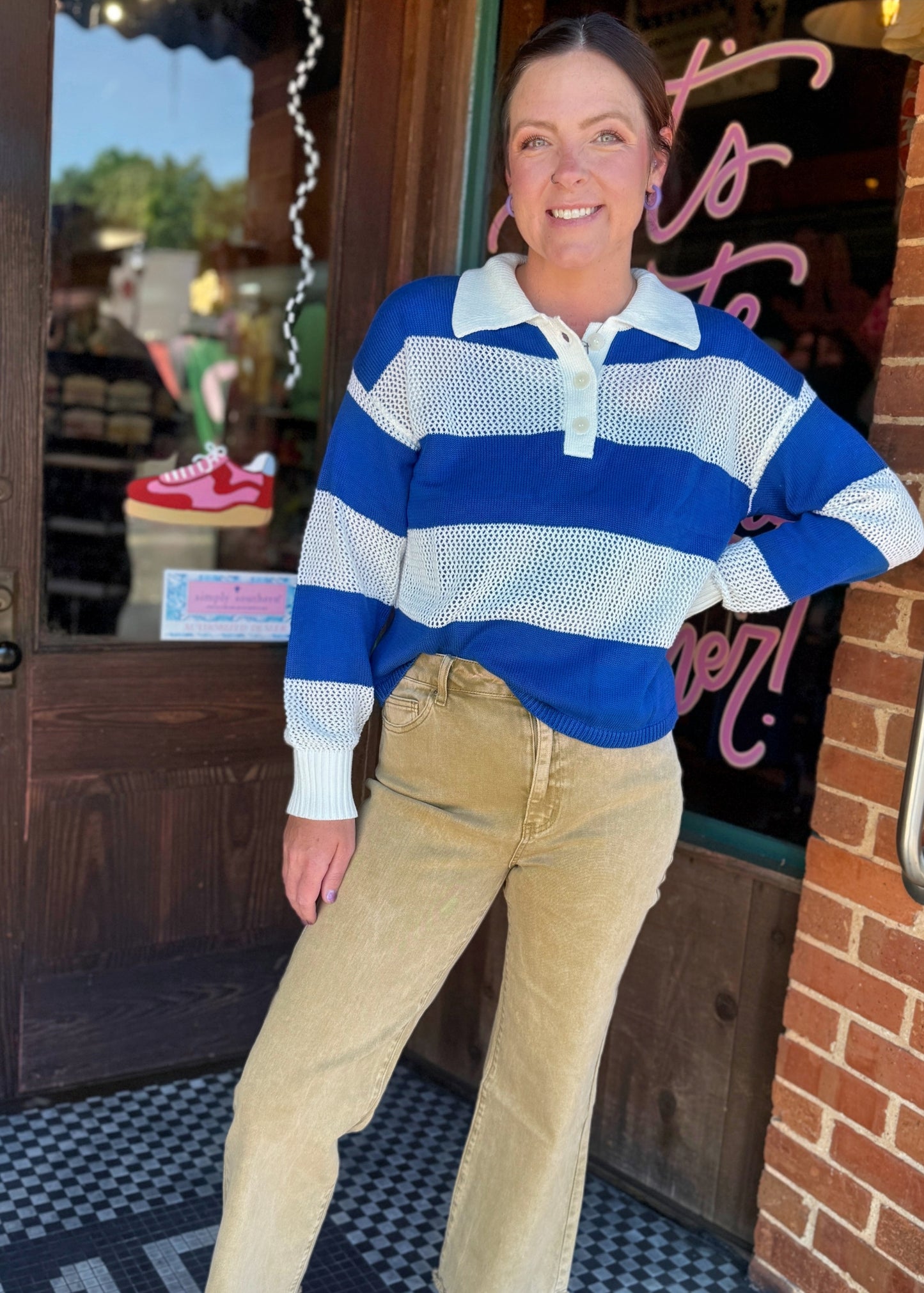 Striped Color Block Polo Knitted Sweater