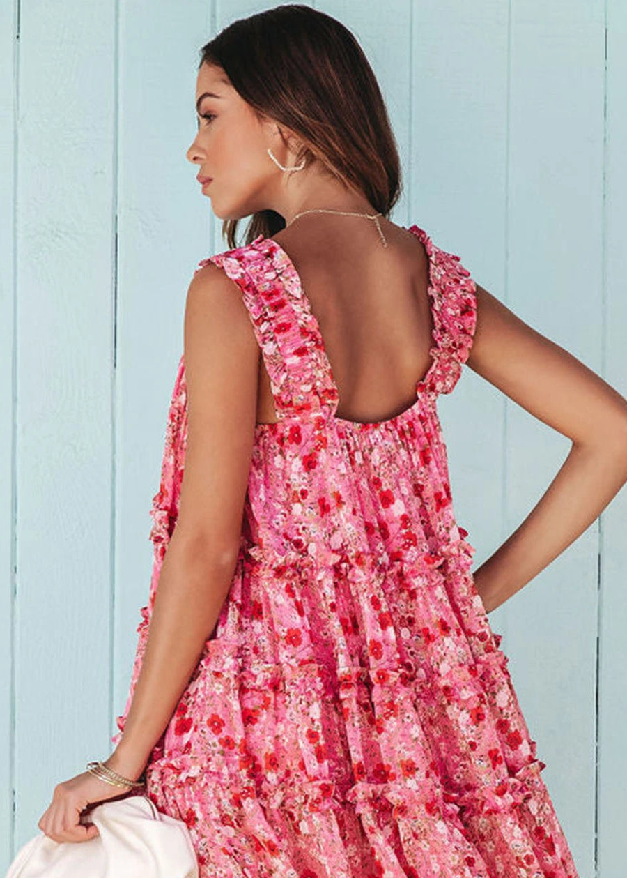 Spring Bloom Square Neck Ruffle Dress
