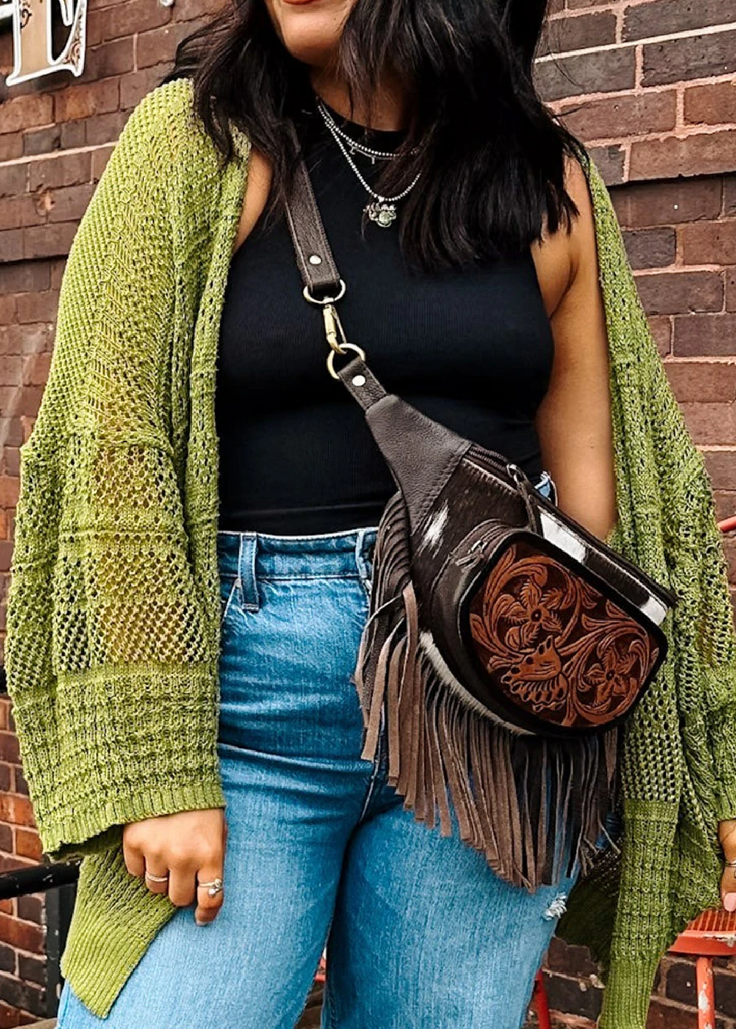 Green Oversized Crochet Cardigan