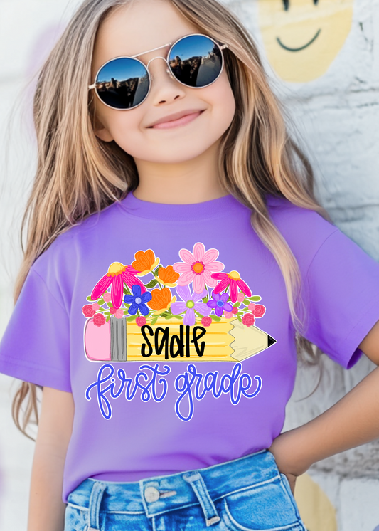 Floral Pencil School Comfort Color tee
