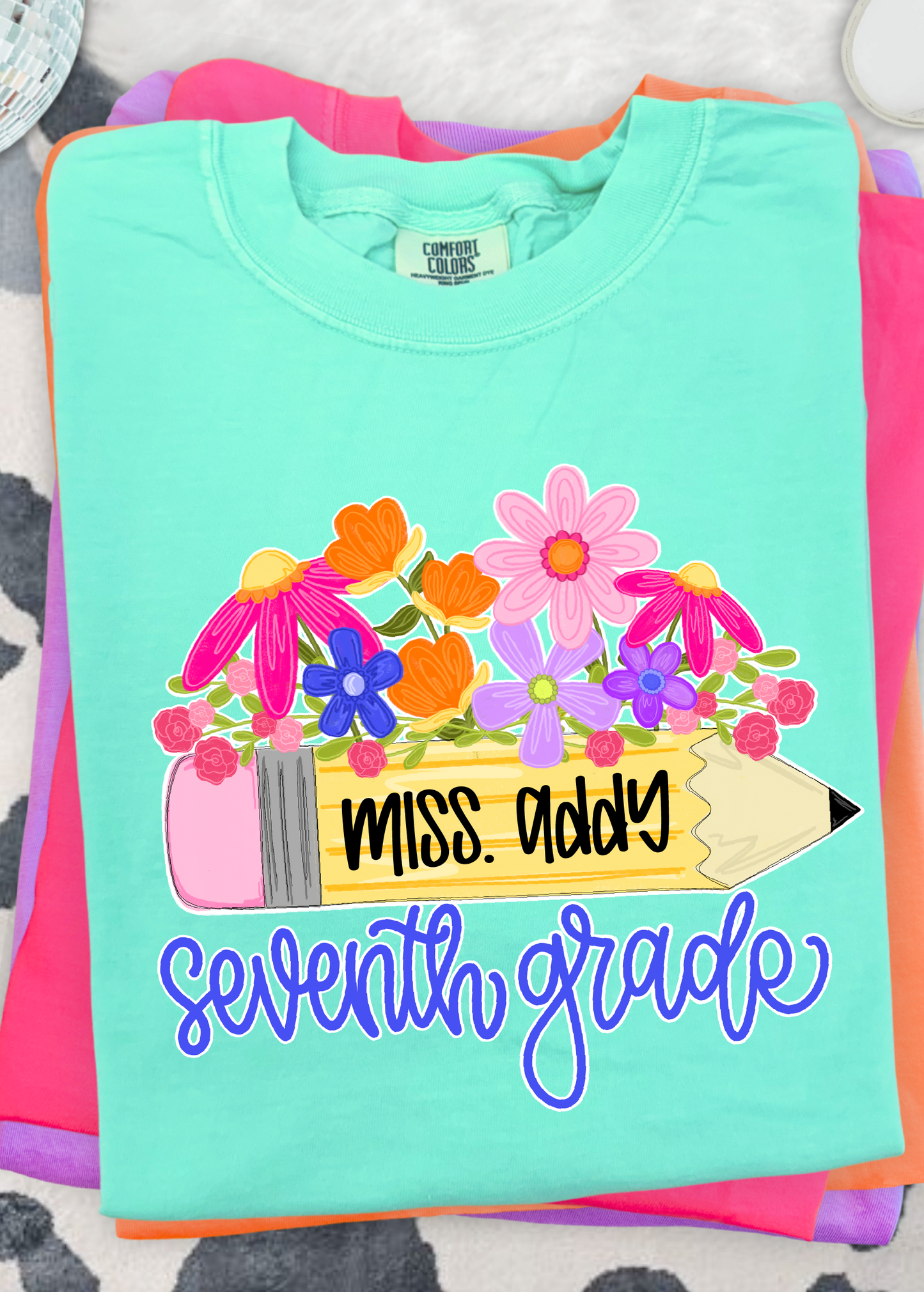 Floral Pencil School Comfort Color tee
