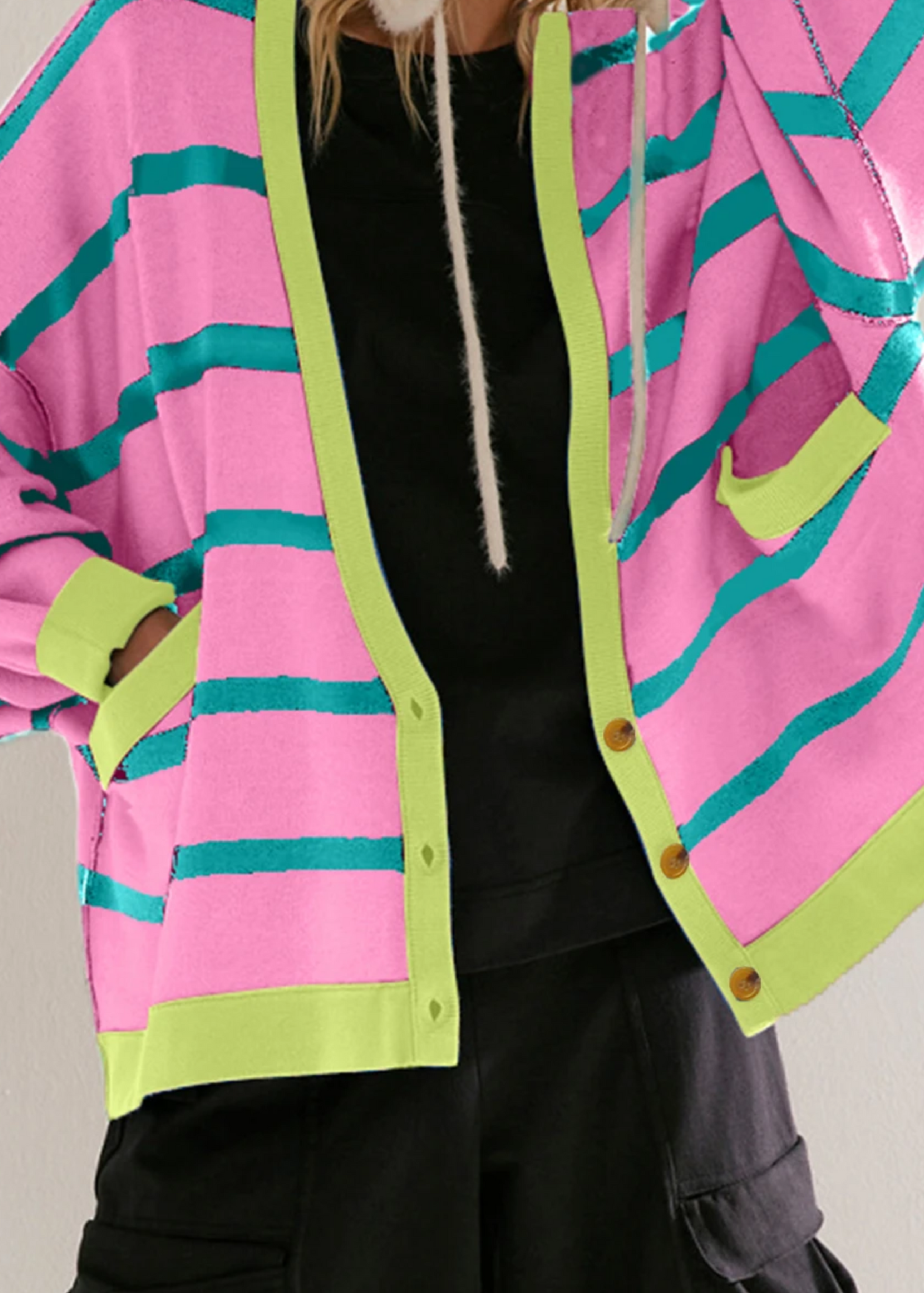 Pink Stripe Colorblock Cardigan