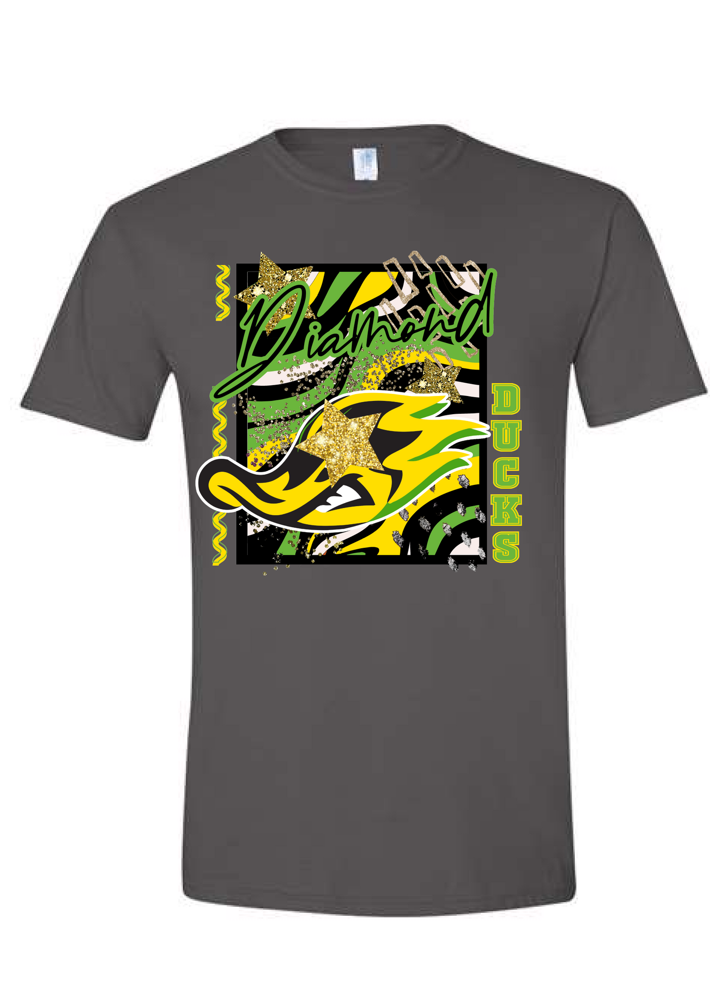 Abstract Green/Orange Ducks Graphic Tee