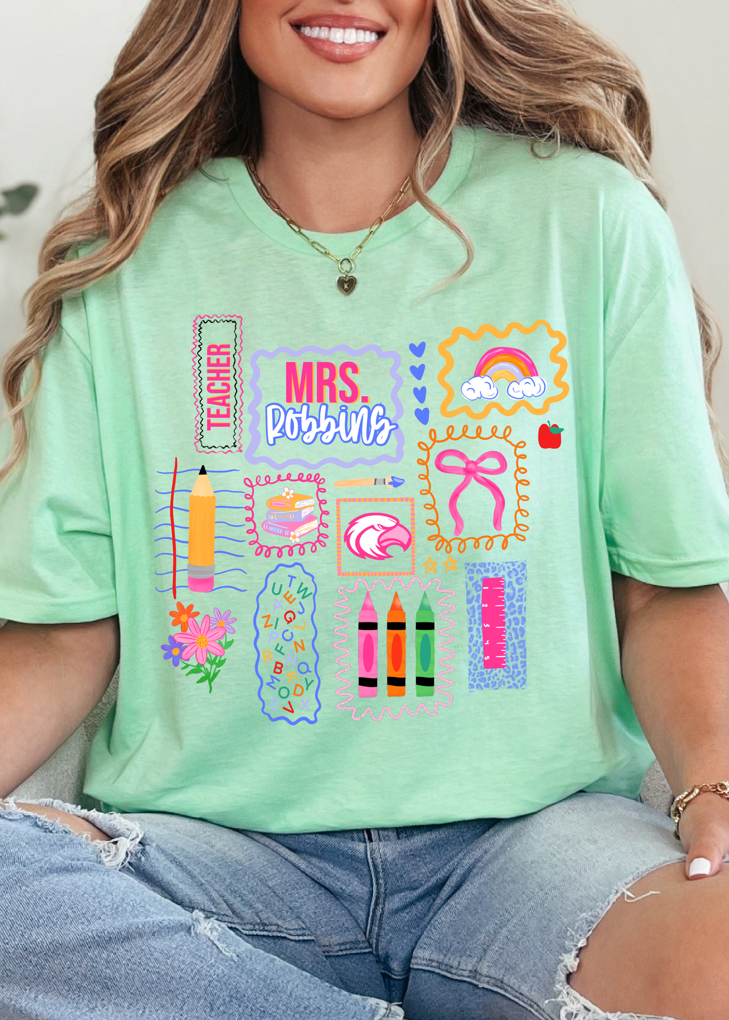 Colorful Doodle School Name Tee
