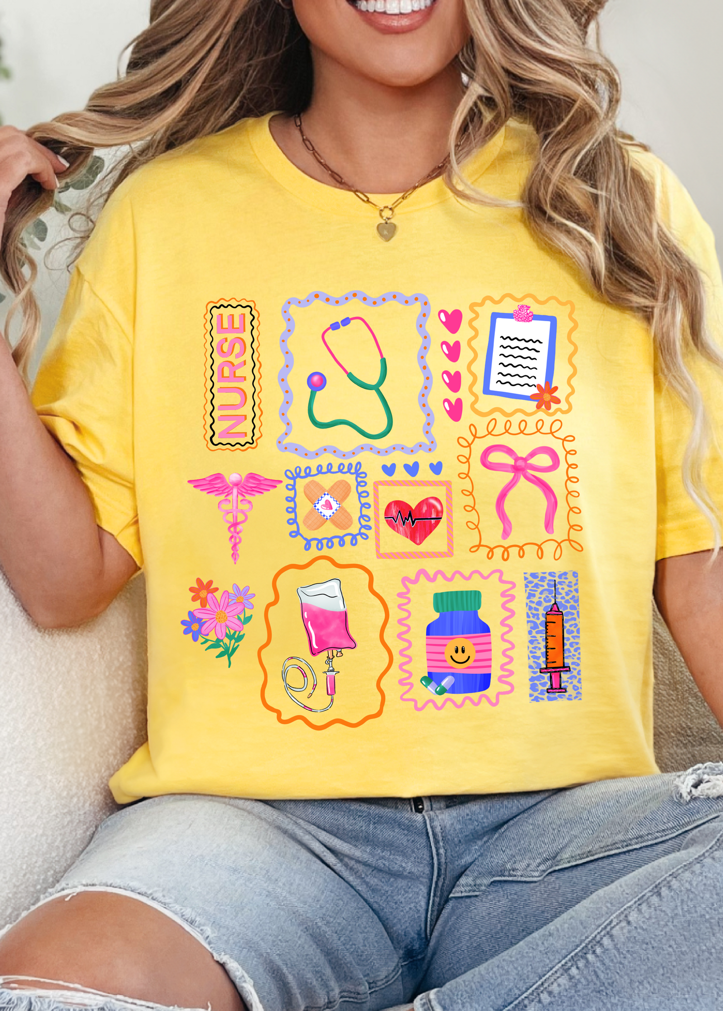 Colorful Doodle Nurse Graphic Tee