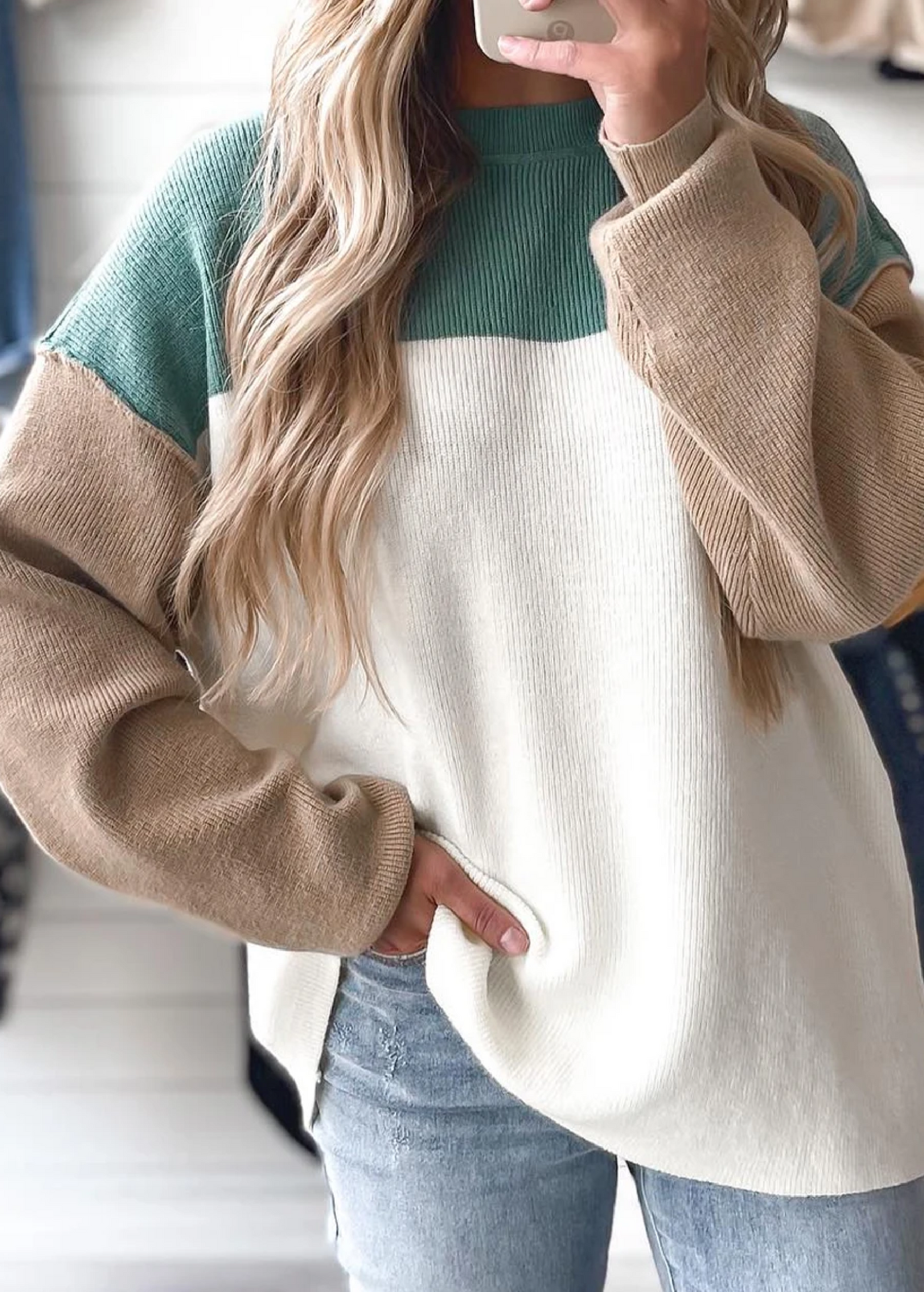 Colorblock Ribbed Baggy Sweater