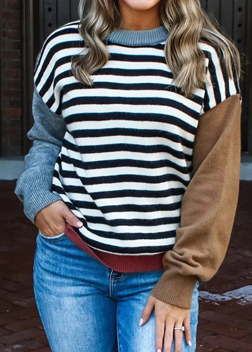 Striped Panels Color Block Sweater