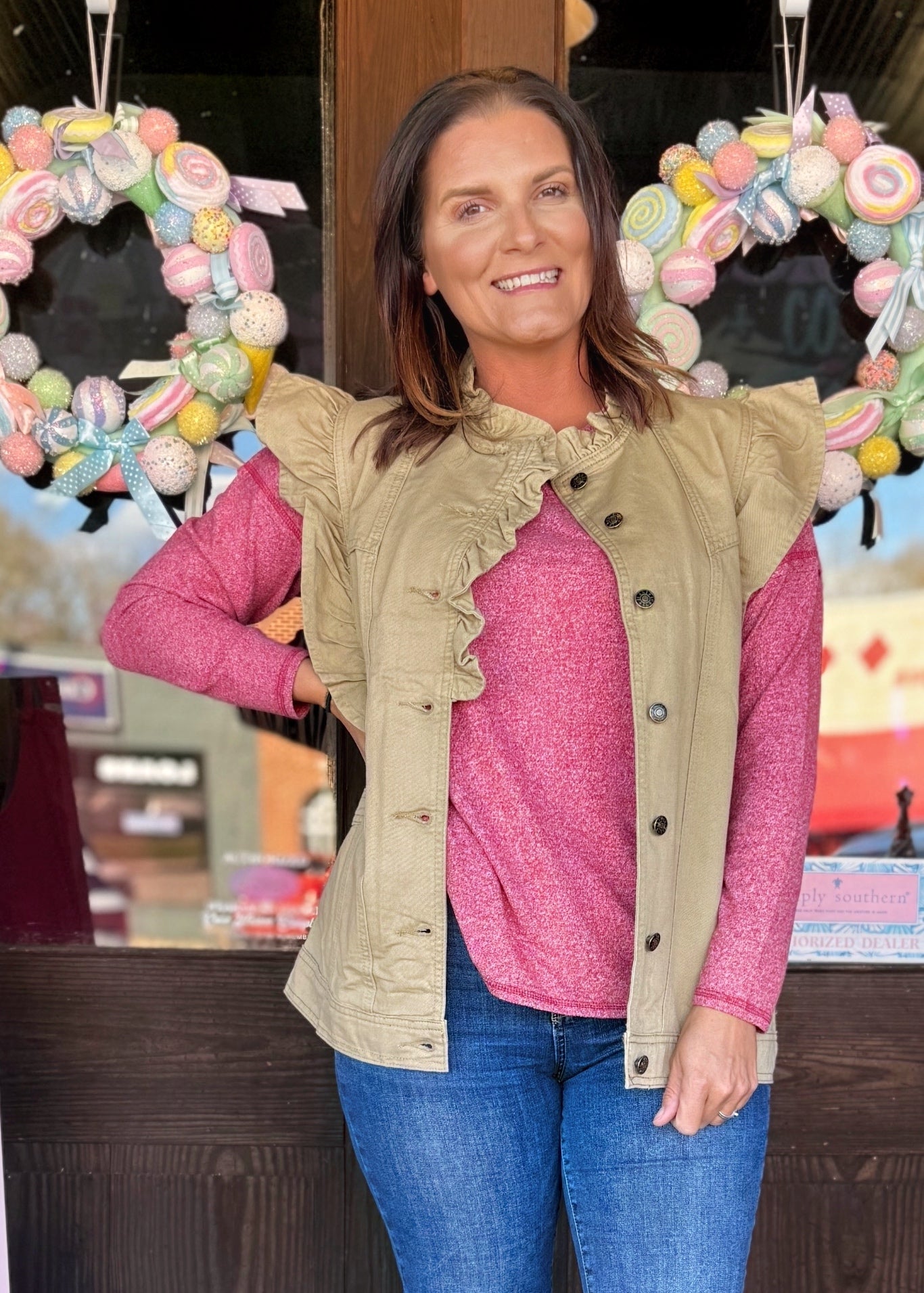 Khaki Ruffled Ridge Vest