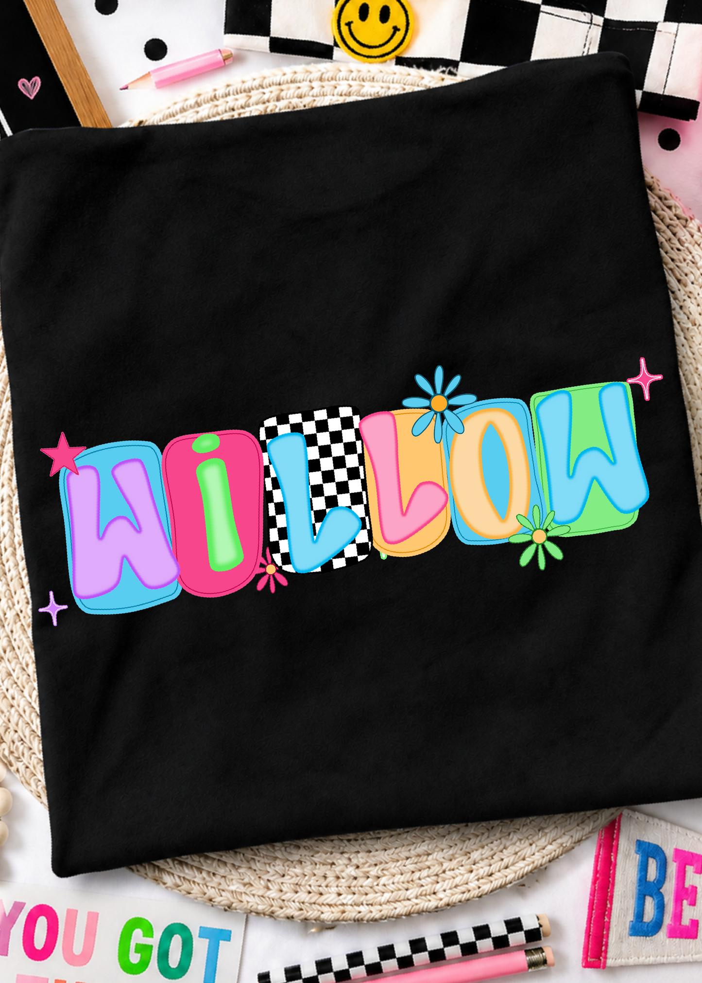Neon Checkered Back To School Tee