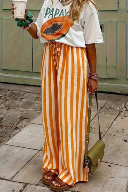 Striped Wide-Leg Casual Pants