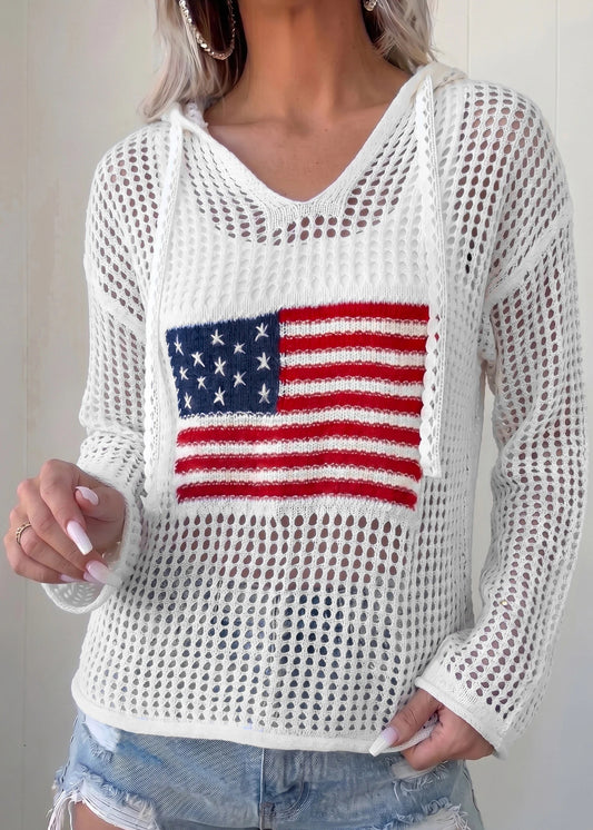 Red, White, & Crocheted Hoodie