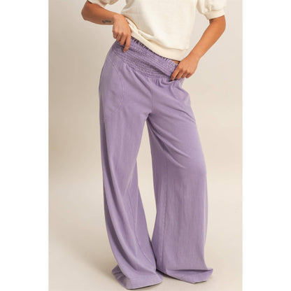 Mineral Washed Wide-Leg Smocked Waist Pants