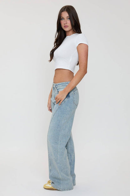 Luxe Bella Seam Detail Wide Leg Jeans-P073199