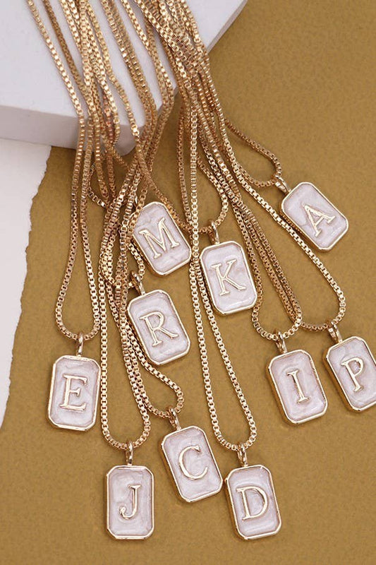 Pearly Rectangle Initial Necklace