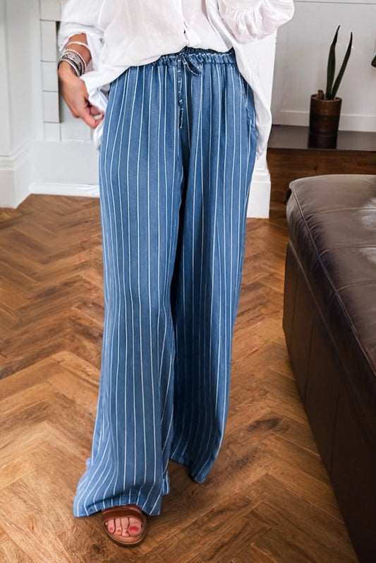 Chambray Striped Wide Leg Pants