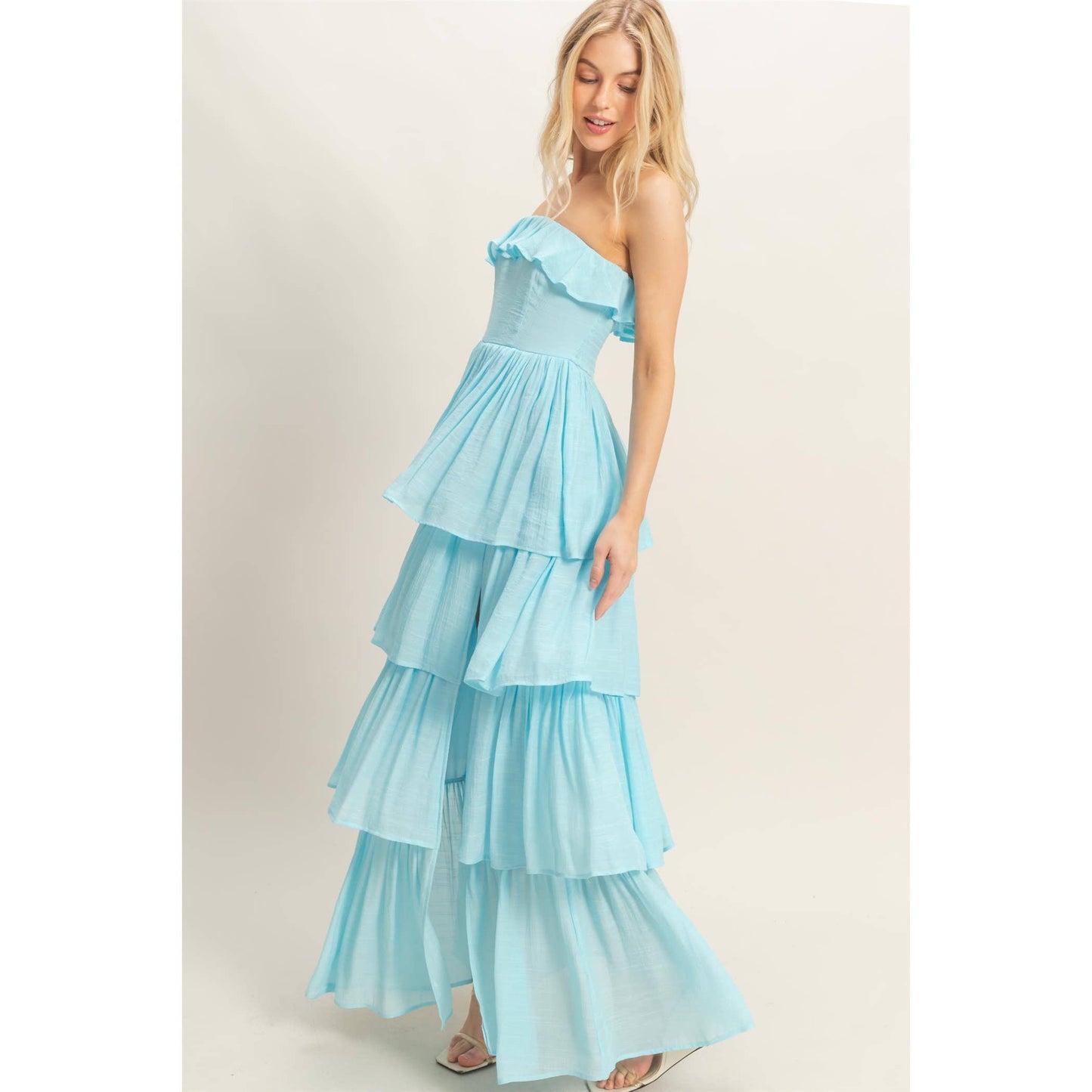 Tiered Strapless Ruffle Dress