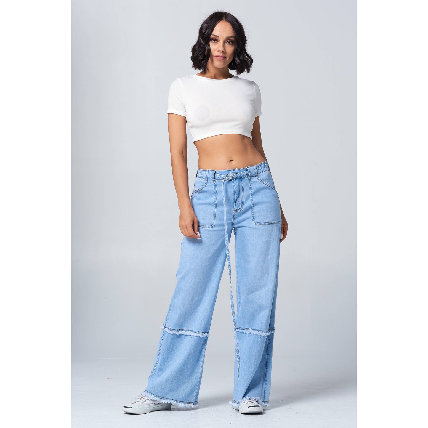 Fringed Utility Pocket Jeans