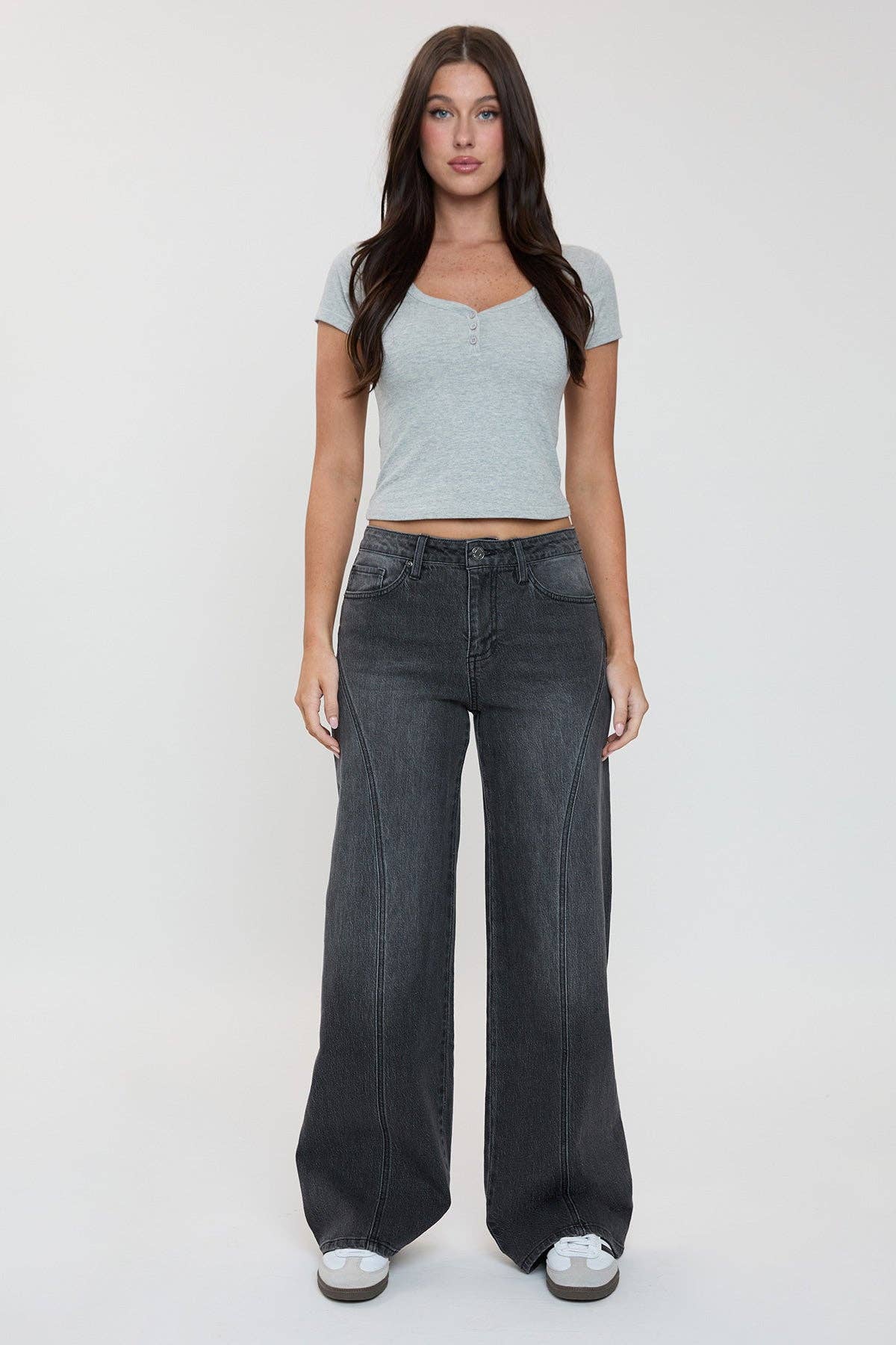 Luxe Bella Seam Detail Wide Leg Jeans-P073199