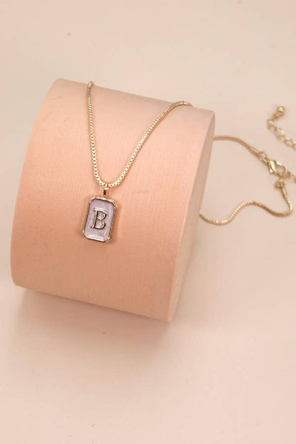 Pearly Rectangle Initial Necklace