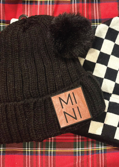 Custom Leather Patch Infant/ Toddler Double Pom Beanie