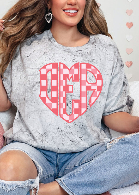 Colorblast Checkered Heart Monogram Tee