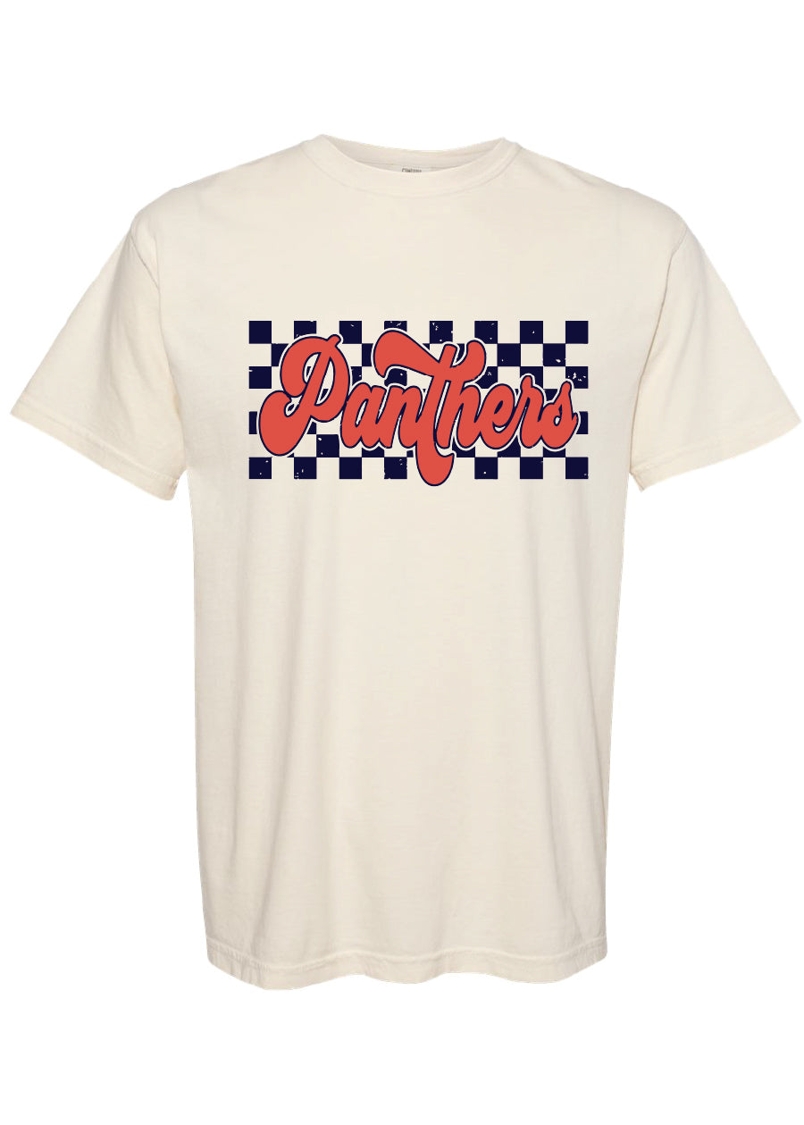 Panthers Distressed Checkered Comfort Color Tee