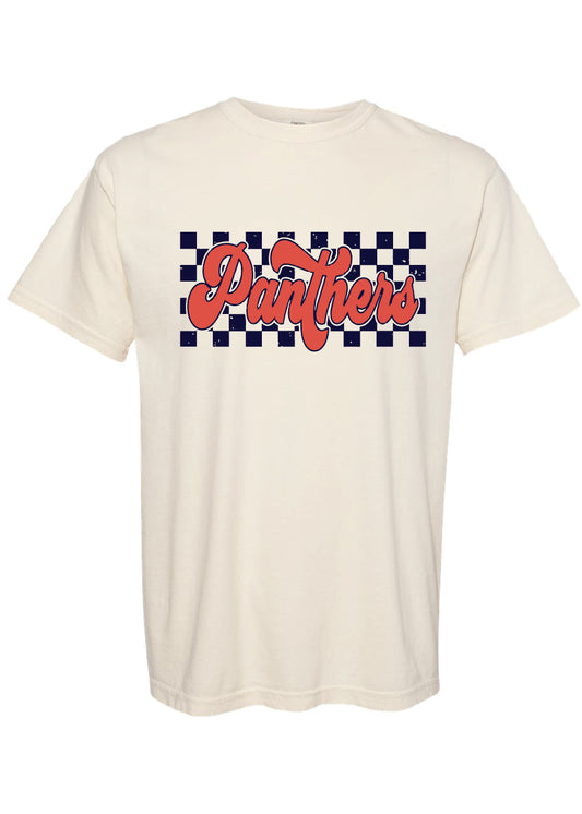 Panthers Distressed Checkered Comfort Color Tee