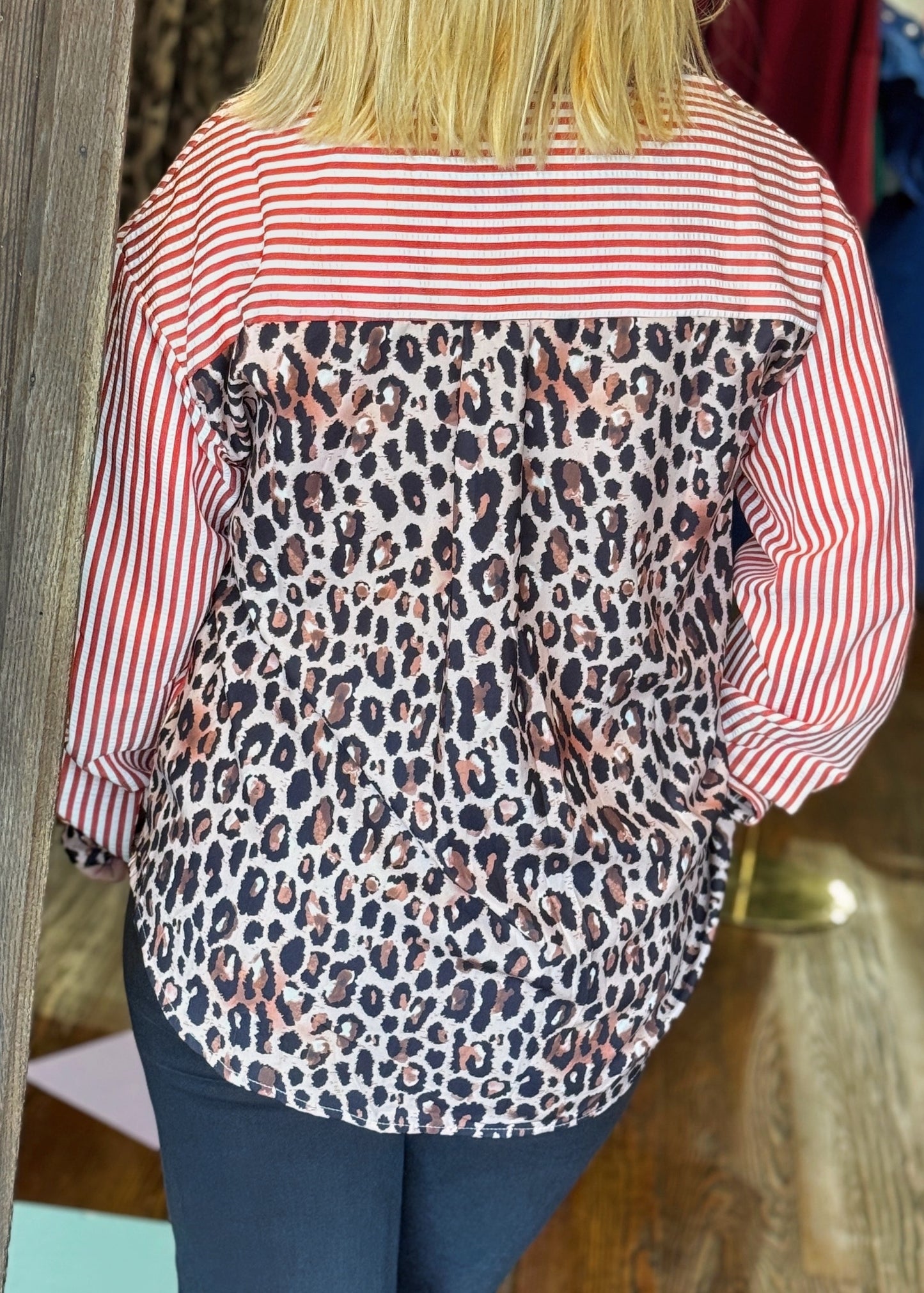 Racing Red Leopard Button Down