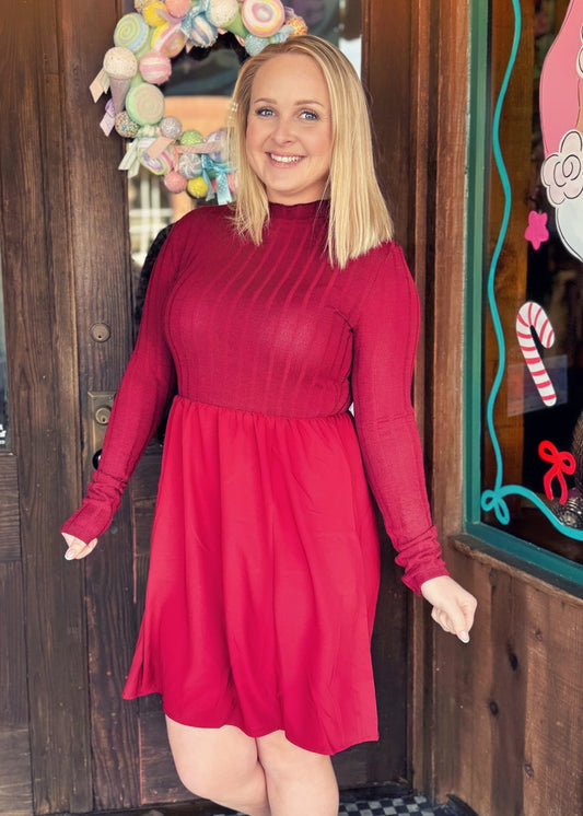 Crimson Kiss Long Sleeve Mini Dress