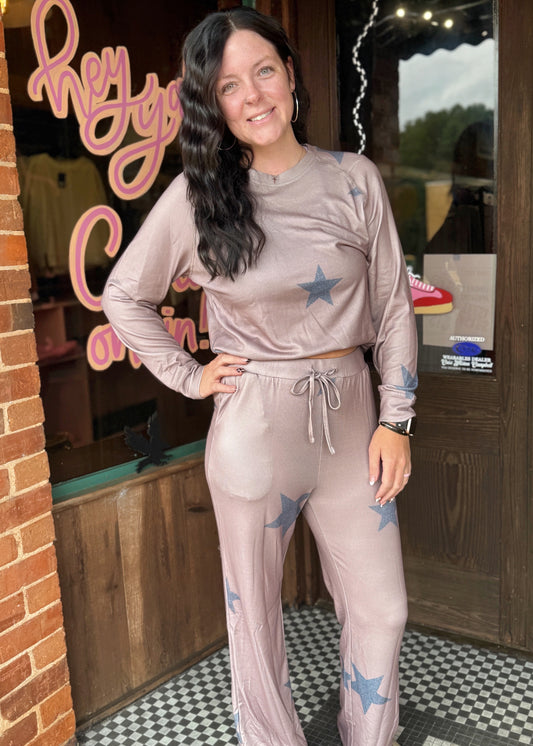Khaki Retro Star Print Lounge Set