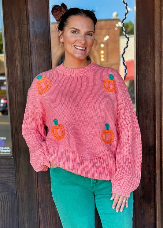 Blossom Pumpkin Embroidered Holiday Sweater