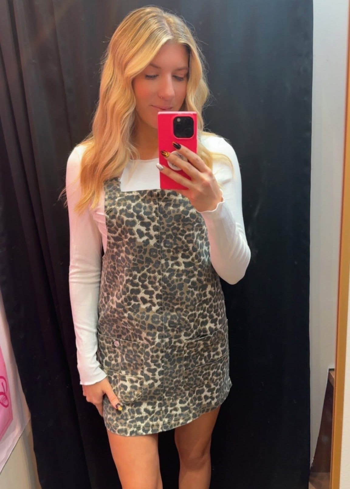 Leopard Denim Overall Dress