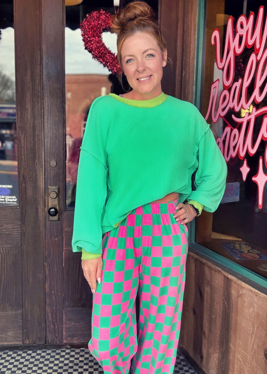Green Two Toned Checkered Pants