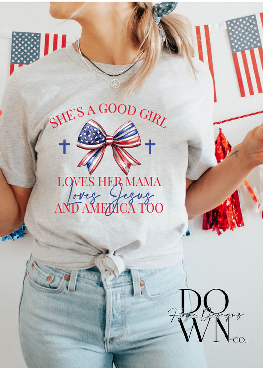 Loves Jesus + America Too Tee