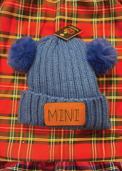 Custom Leather Patch Infant/ Toddler Double Pom Beanie