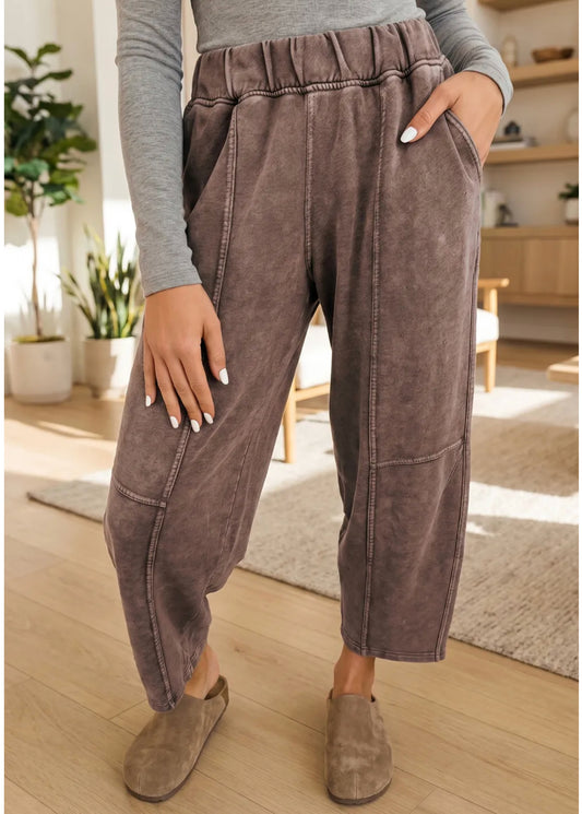 Washed Mocha Barrel Pants
