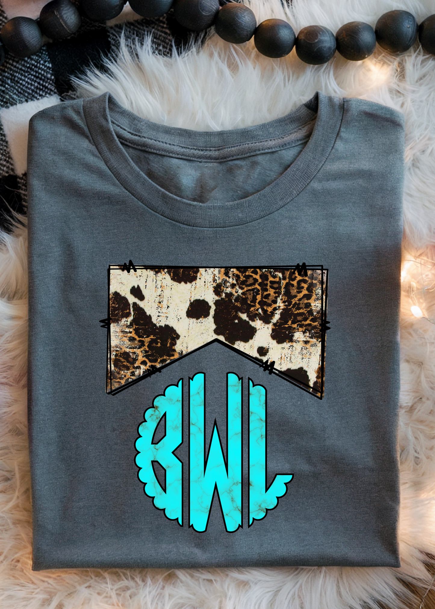 Cow Print & Turquoise Monogram