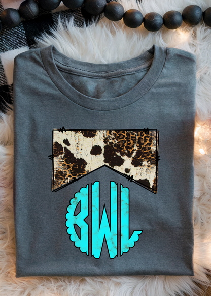 Cow Print & Turquoise Monogram