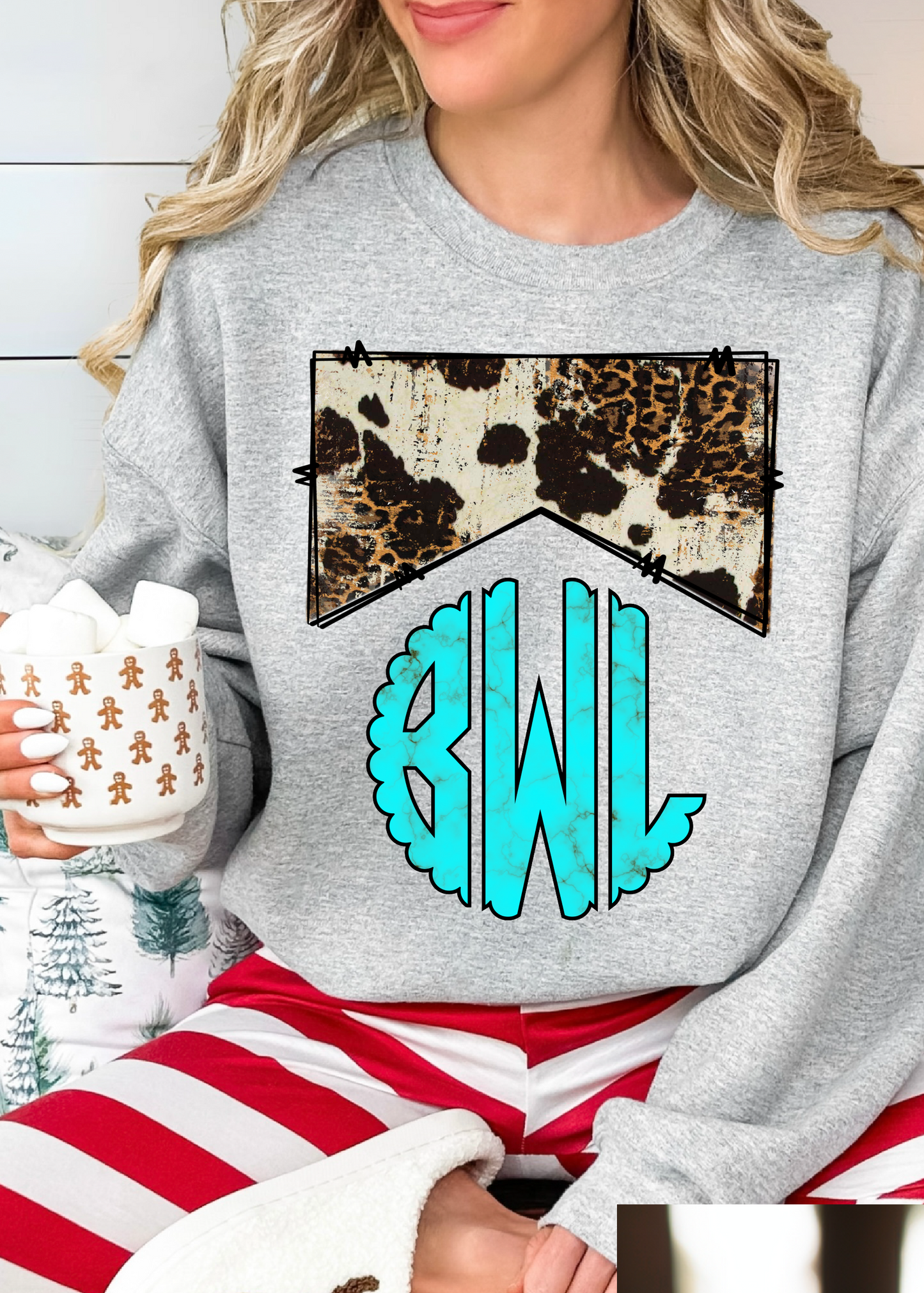 Cow Print & Turquoise Monogram