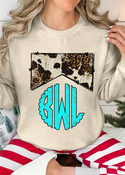 Cow Print & Turquoise Monogram