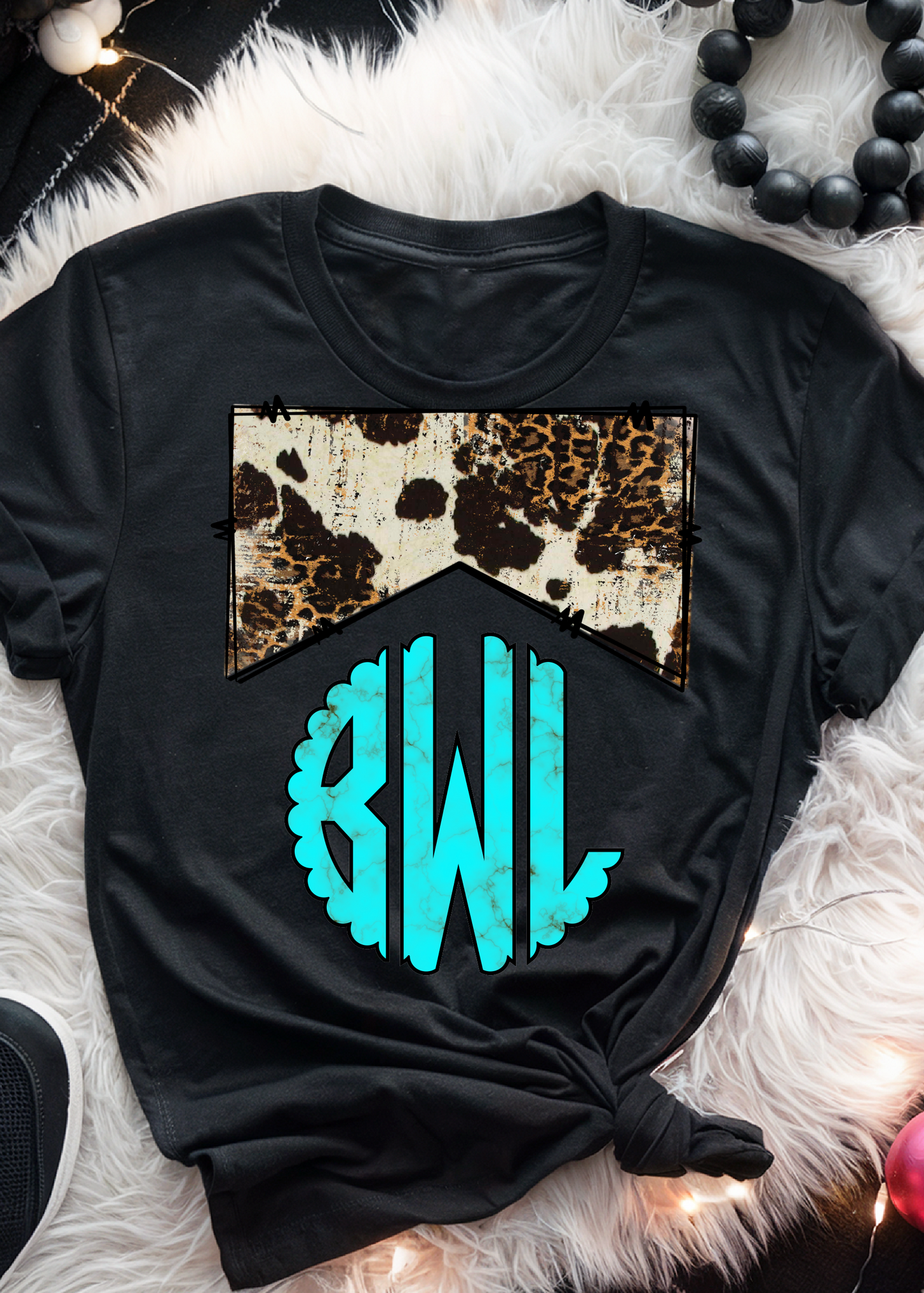 Cow Print & Turquoise Monogram