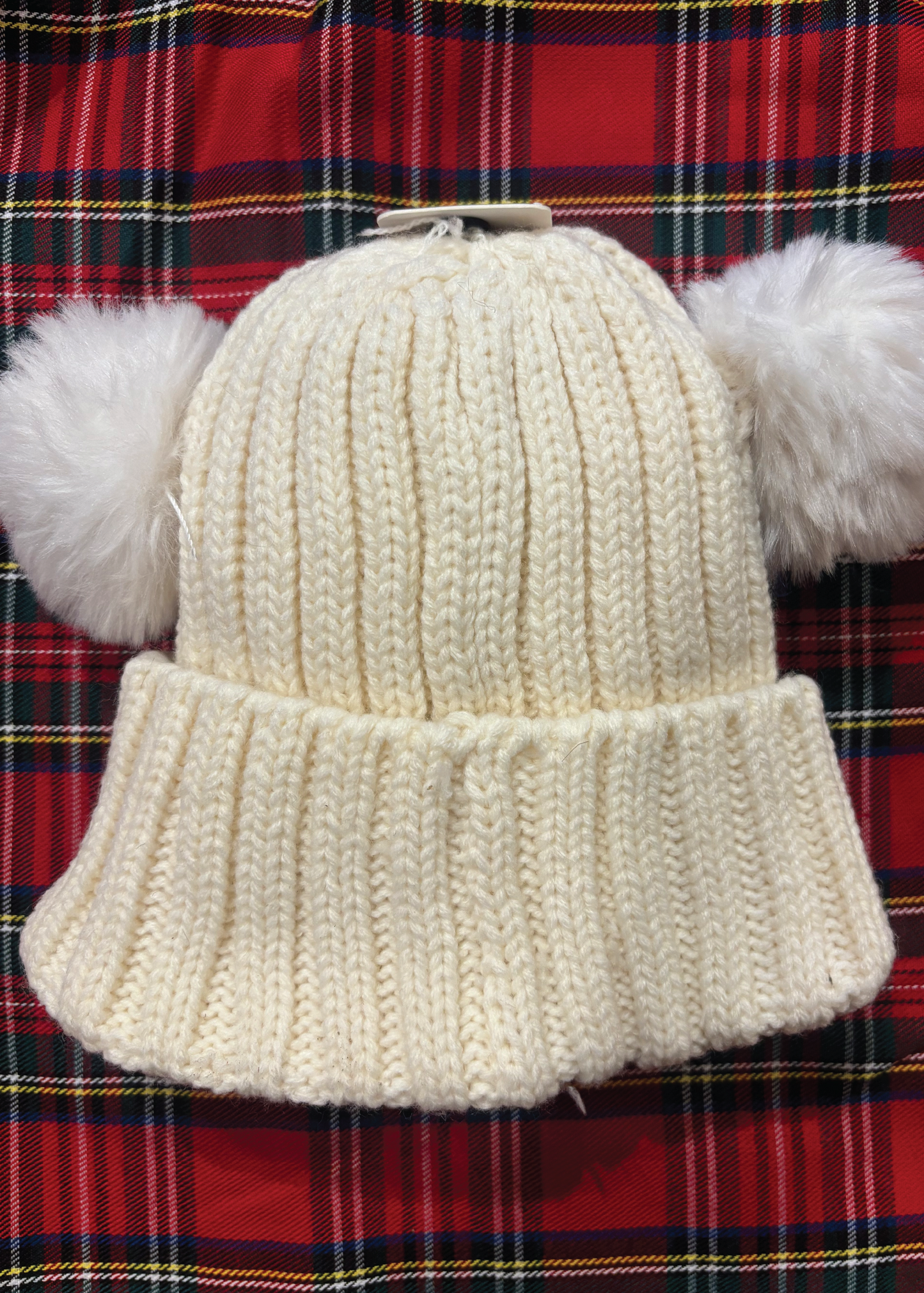 Custom Leather Patch Infant/ Toddler Double Pom Beanie