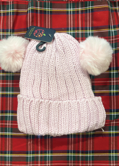 Custom Leather Patch Infant/ Toddler Double Pom Beanie